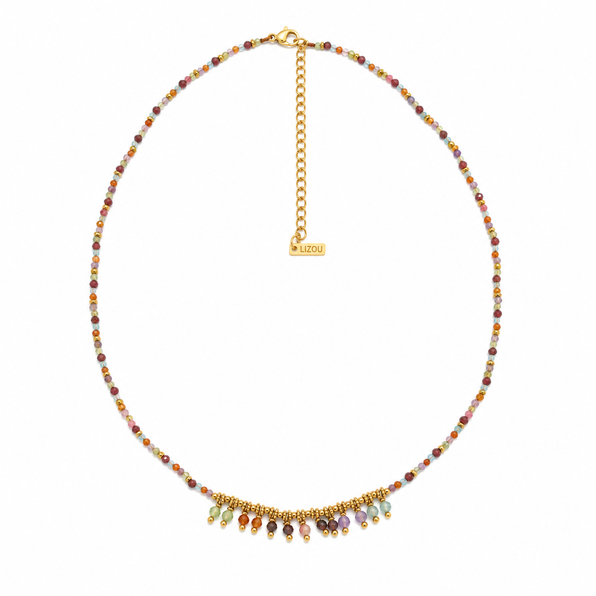 Faceted Semi Precious Stone Short Necklace with Gemstone Charms - N2-2790D