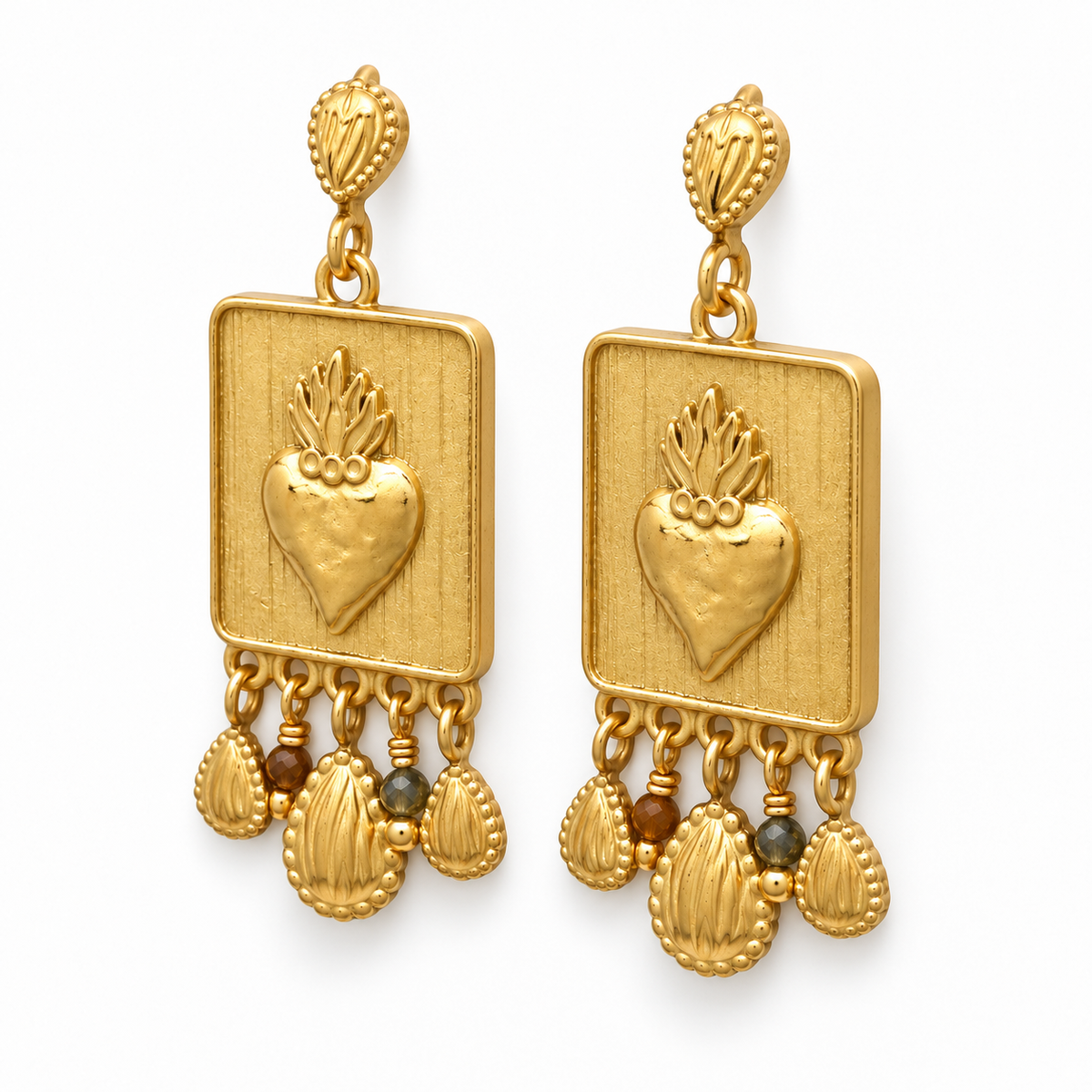 Gold Flaming Heart Stud Earrings - E4-497