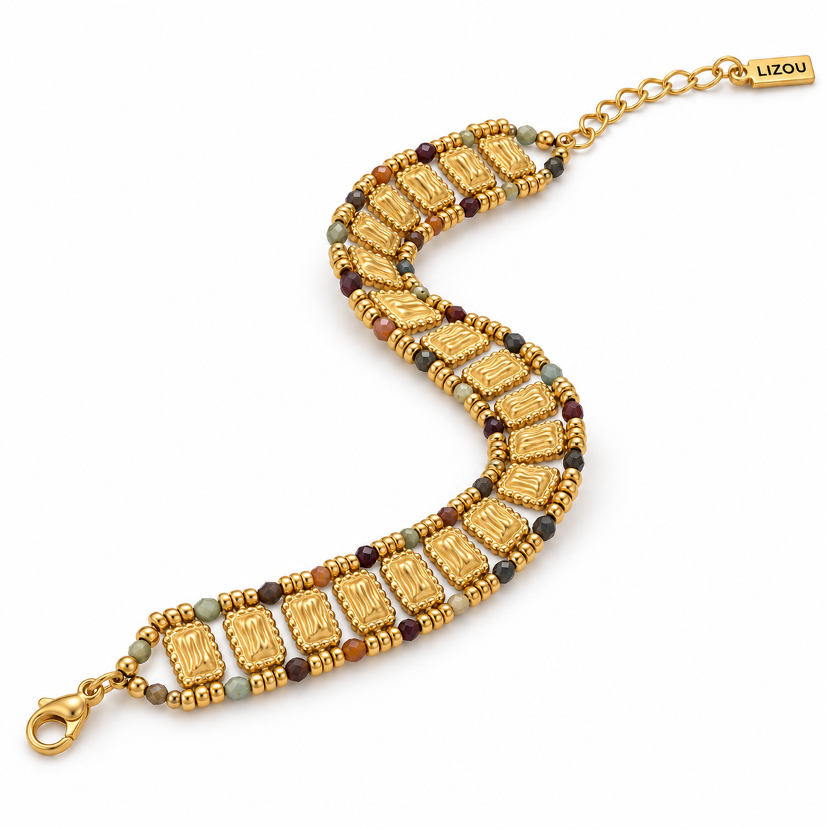 Semi Precious Stone Double Row Bracelet 18K Gold Plate - B4-066C