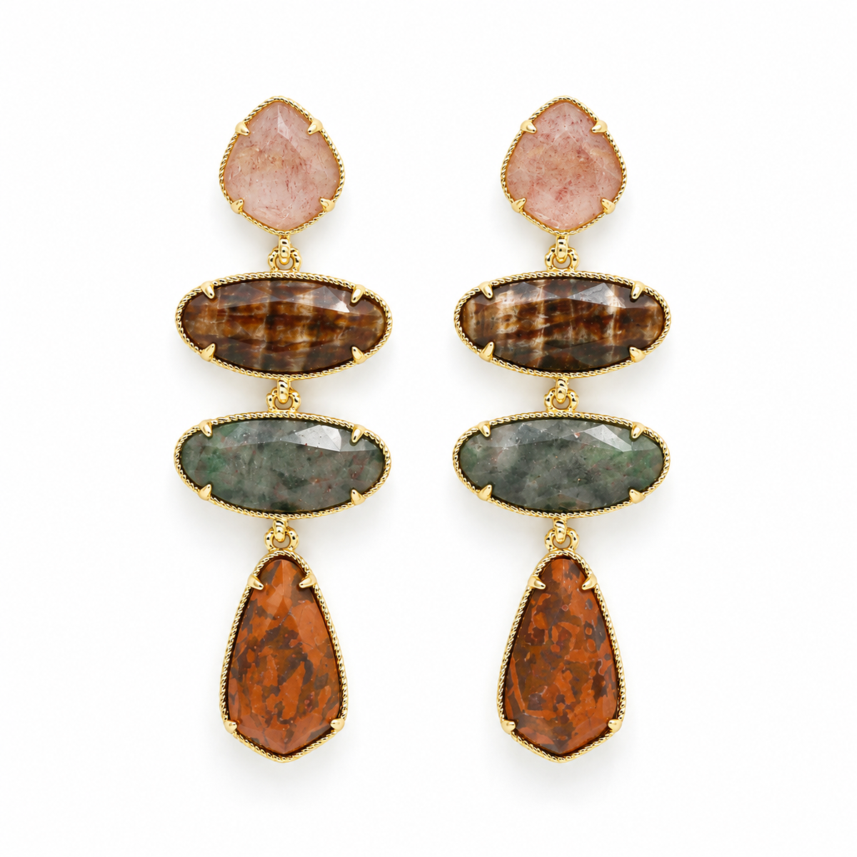 Four Stone Dangle Earrings Mix Stones - E4-503A