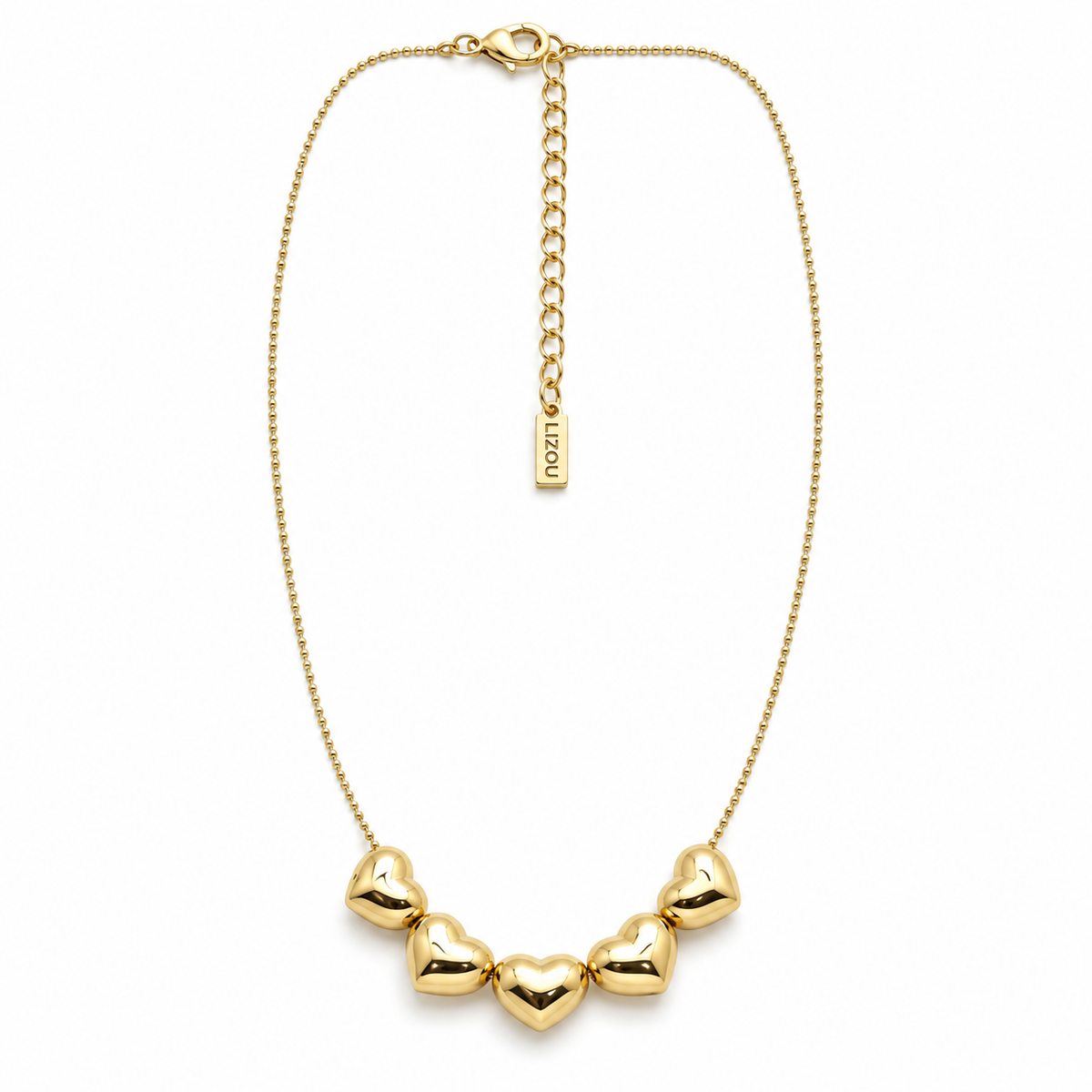 24K Gold Plate Five Puff Heart Gorgeous Short Necklace -French Flair Collection- N2-2275