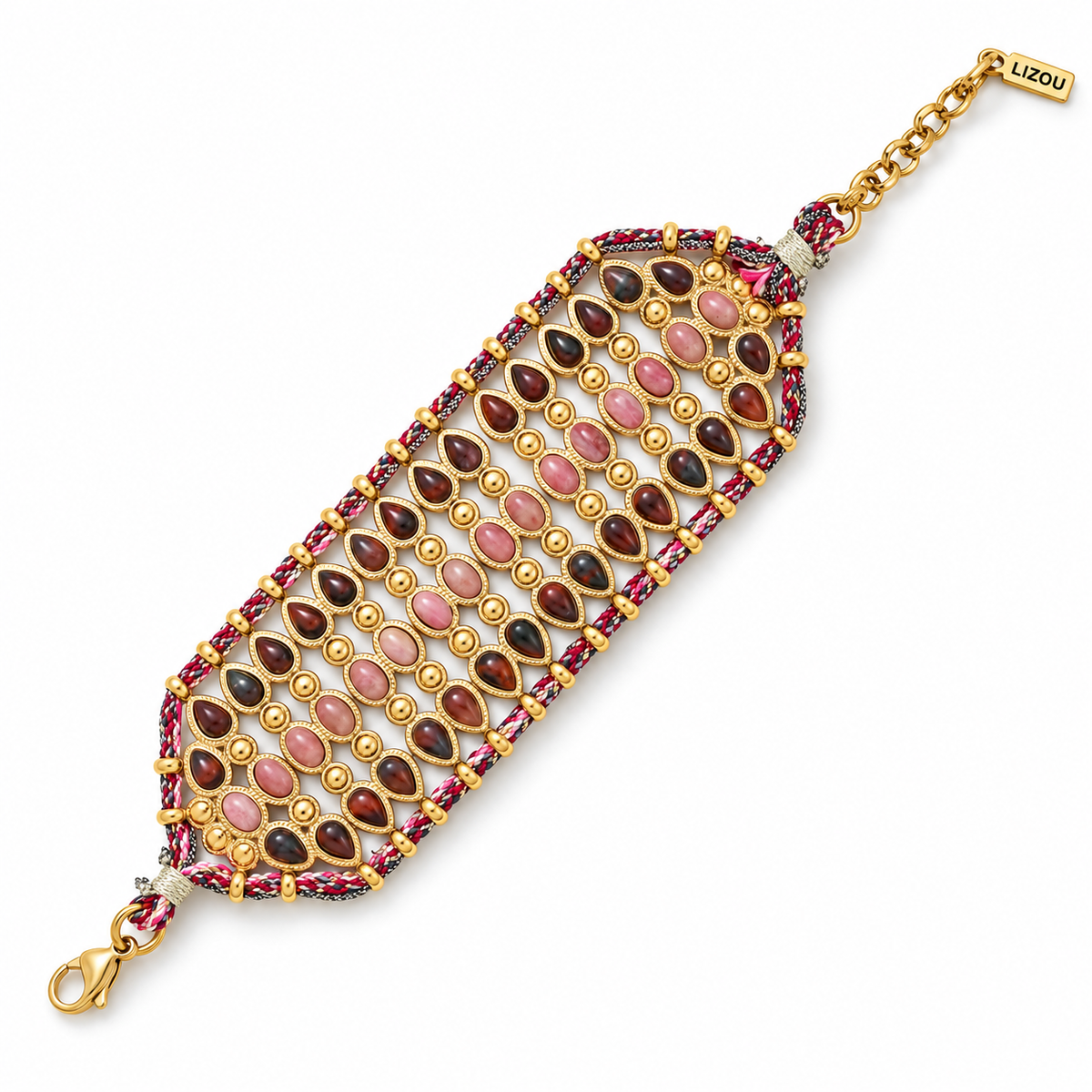 Cuff Bracelet with Teardrop-Shaped Natural Stones - B4-067
