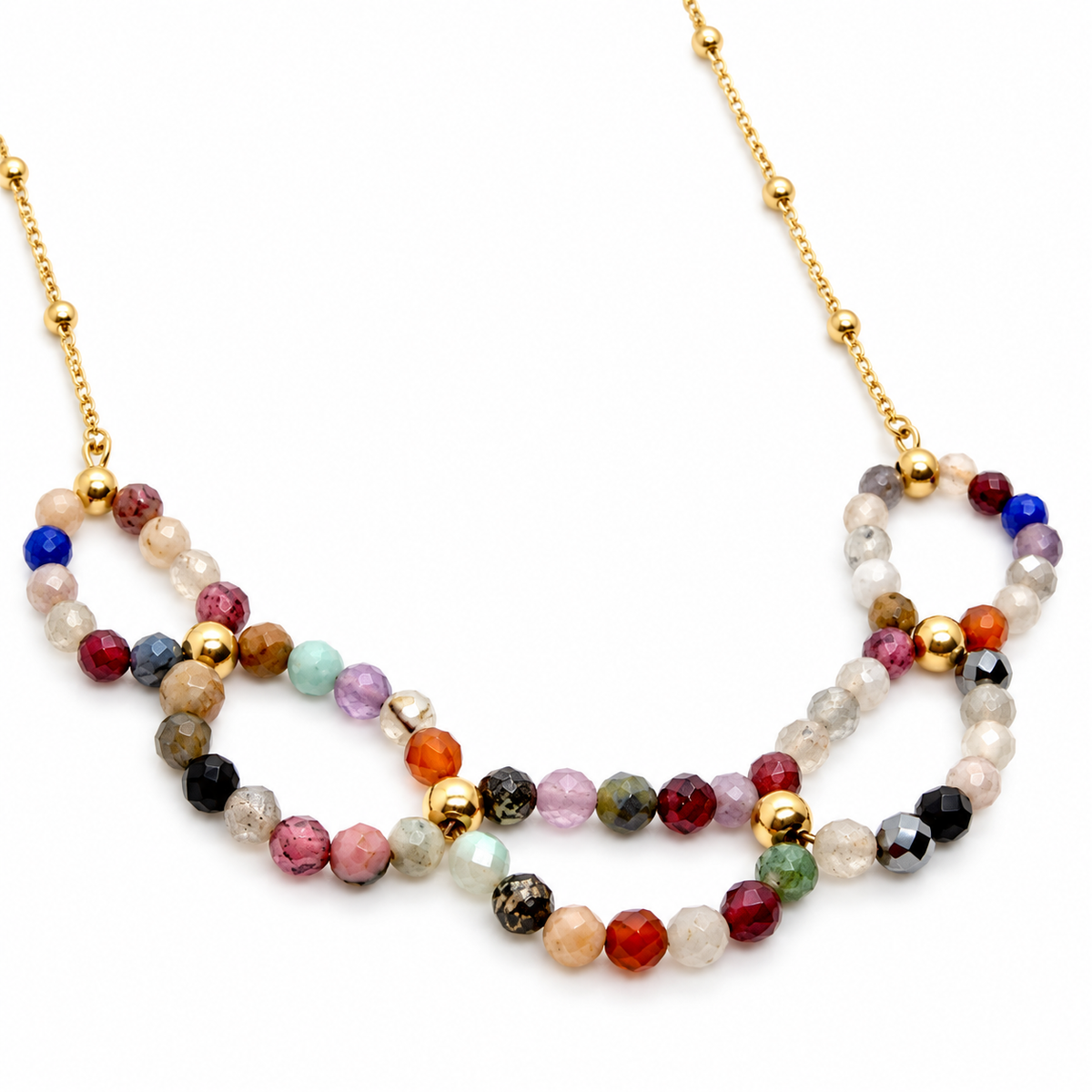 Semi Precious Stone Beaded Link Necklace -French Flair Collection- N2-2248