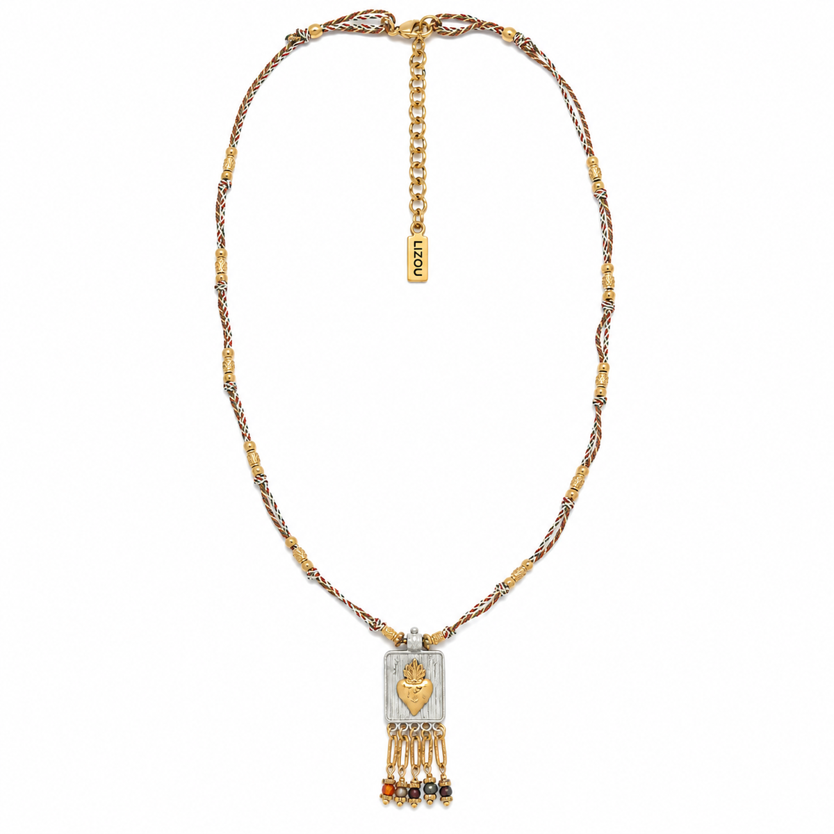 Sacred Heart Two Tone and Light Short Necklace with Stone Touch - N2-2804B