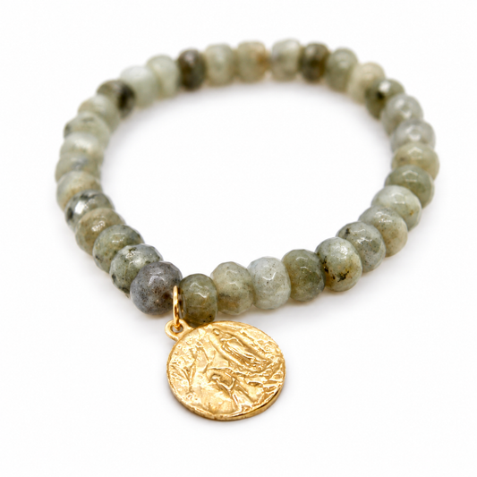 Stretch Labradorite Bracelet French Religious Medal - FMB09C