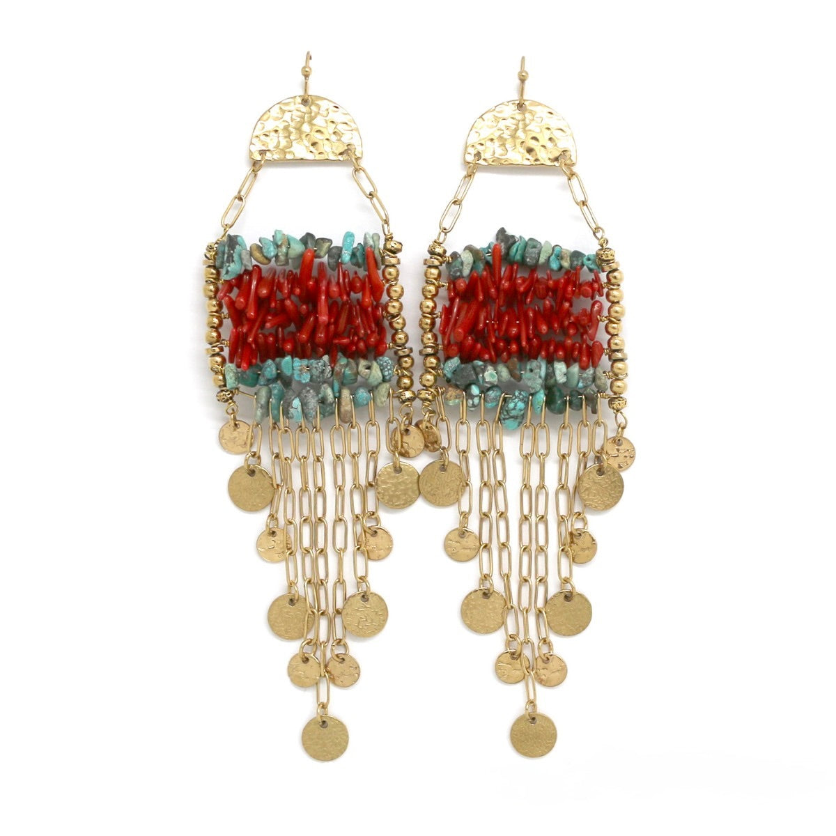 Coral and Turquoise Fringe Earrings - E4-375