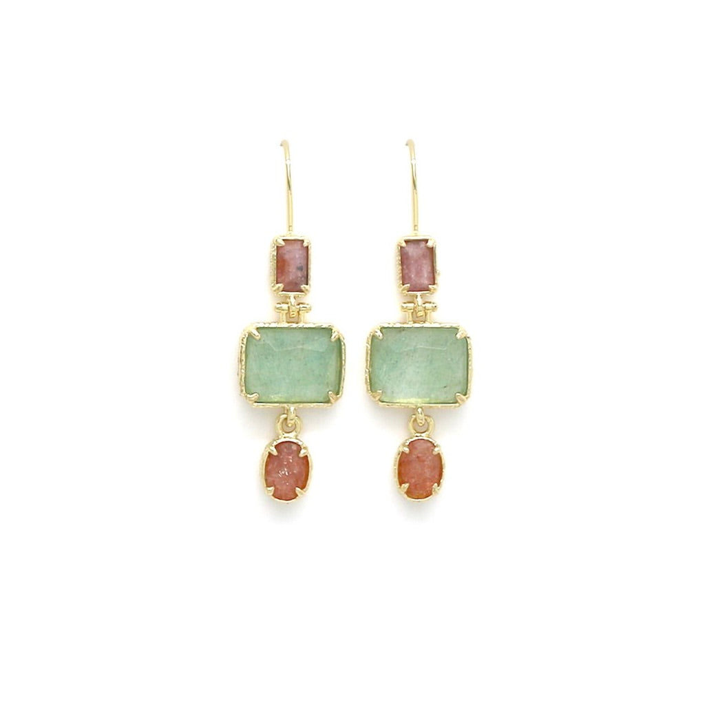 Small Green Quartz Semi Precious Stone Dangle Earrings - E4-440B