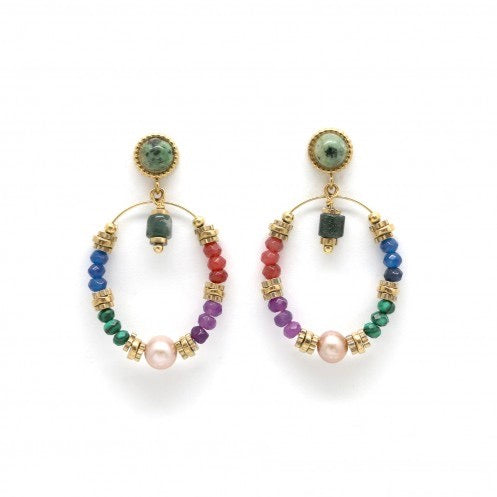 Stone Pearl and Crystal Beaded Hoops E4-178 -French Flair Collection-