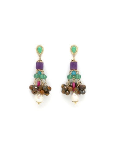 Stone and Pearl Droplet Earrings E4-174 -French Flair Collection-