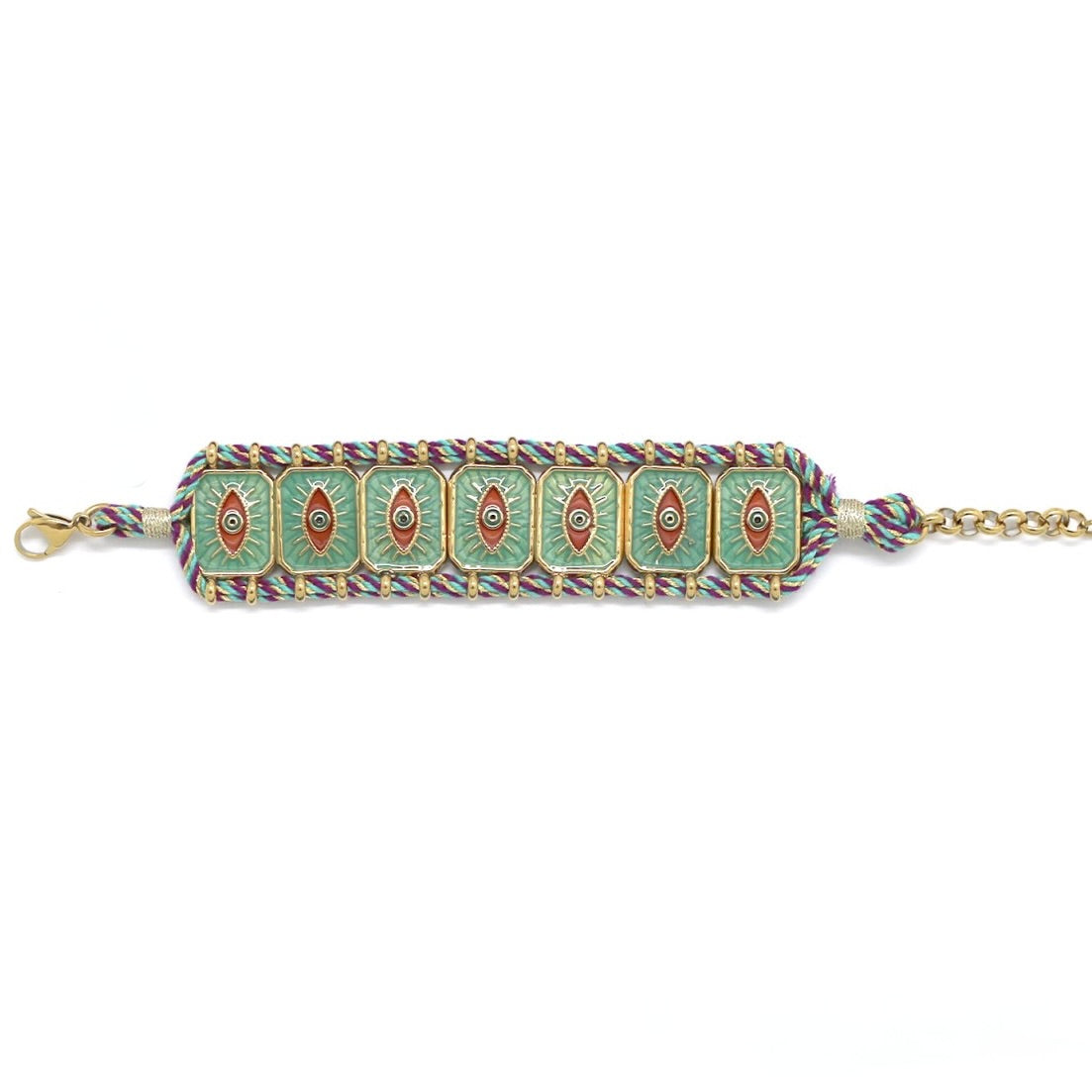 Evil Eye Cuff Style Bracelet Green - B4-056B