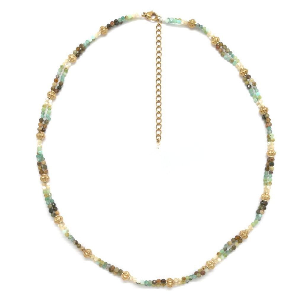 Double Beaded Short Green Stone Necklace - N2-2746B