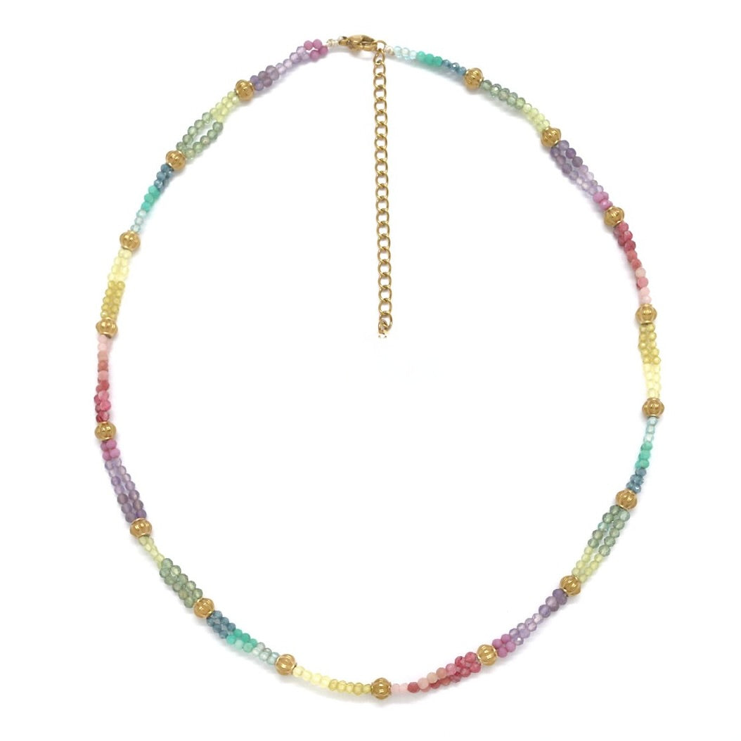 Double Beaded Short Rainbow Stone Necklace - N2-2746C