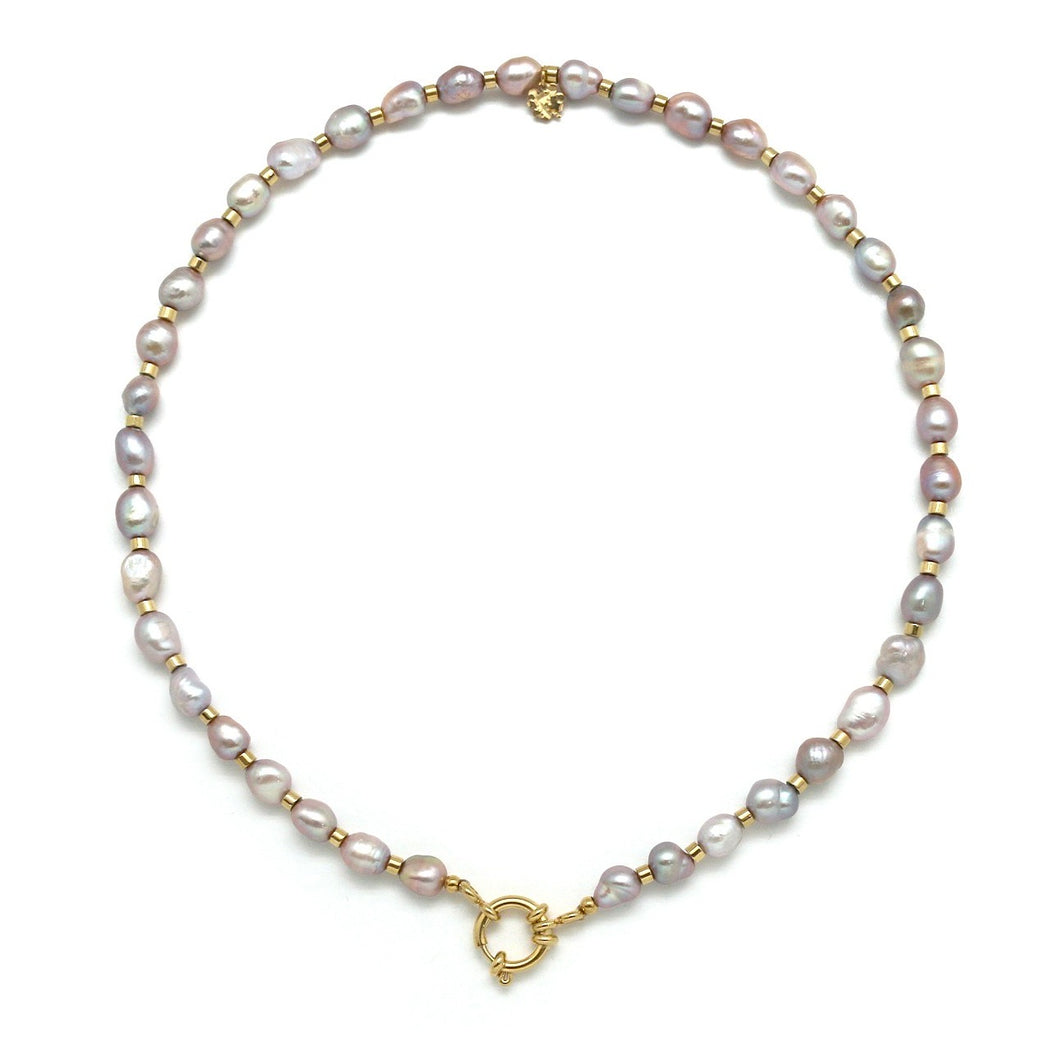 Luxury Mauve Freshwater Pearls with 24K Gold Plate Beads Short Necklace -French Flair Collection- N2-2294