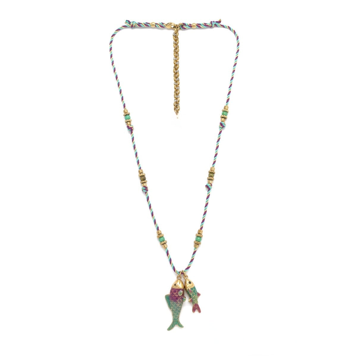 Turquoise Cord Double Fish Necklace - N2-2747B