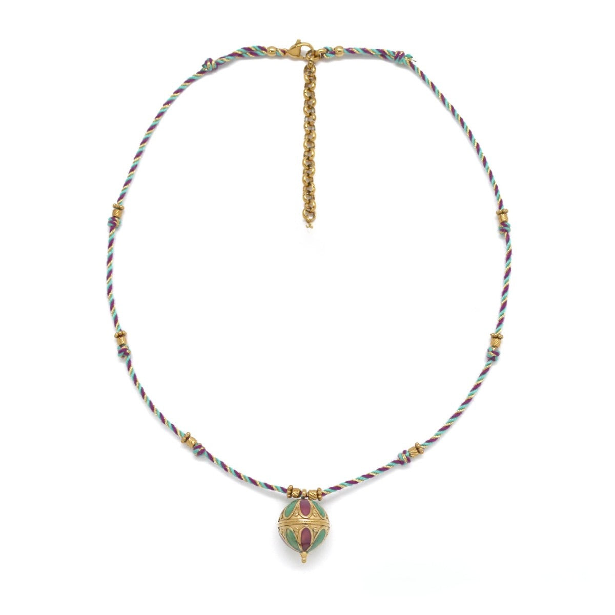 Turquoise Cord Ball Pendant Necklace - N2-2748B