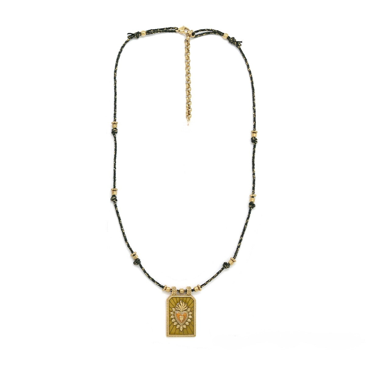Flaming Heart Moss Green Necklace - N2-2711F