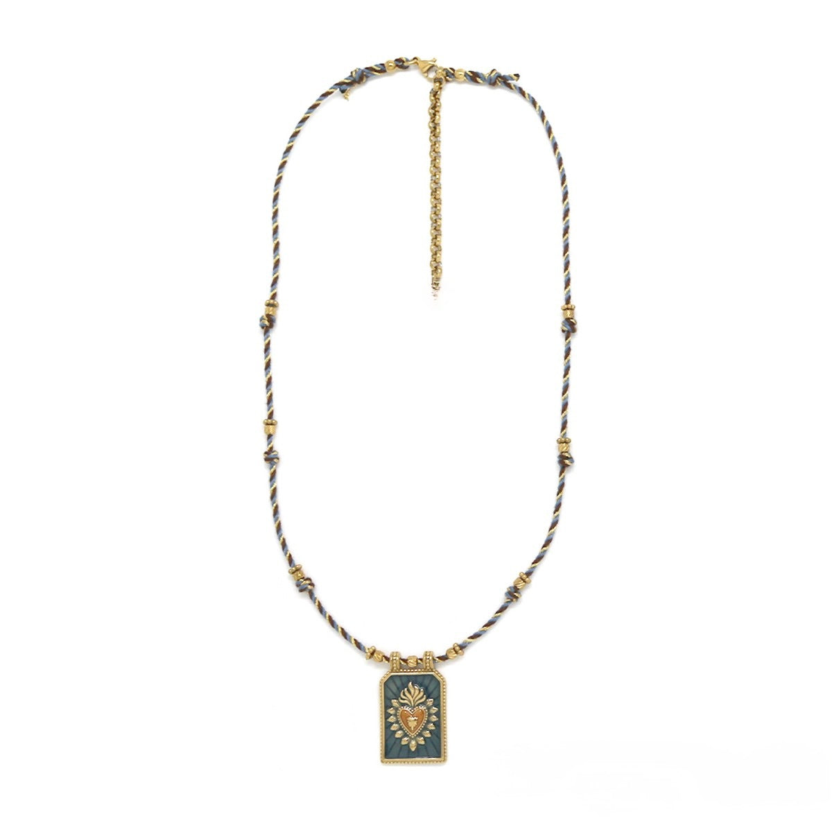 Flaming Heart Denim Earthy Necklace - N2-2711A