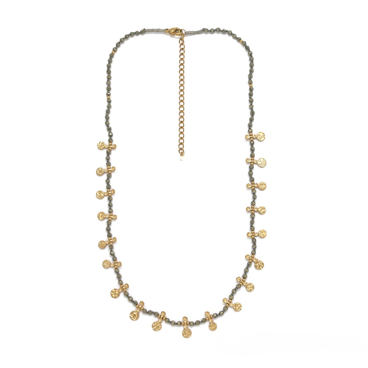 Mini Gold Hammered Charm Pyrite Short Necklace - N2-2722P