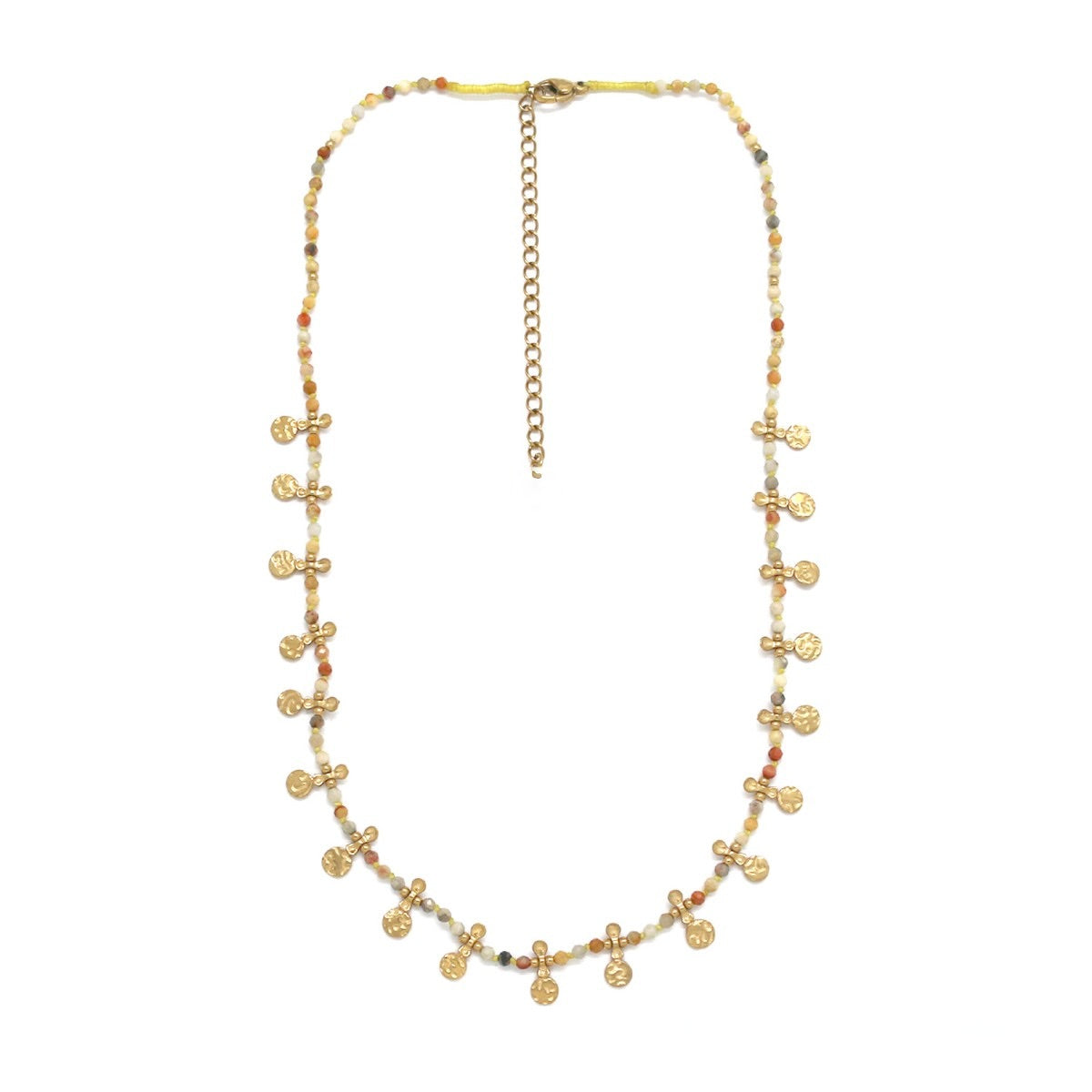 Mini Gold Hammered Charm Crazy Agate Short Necklace - N2-2722CA