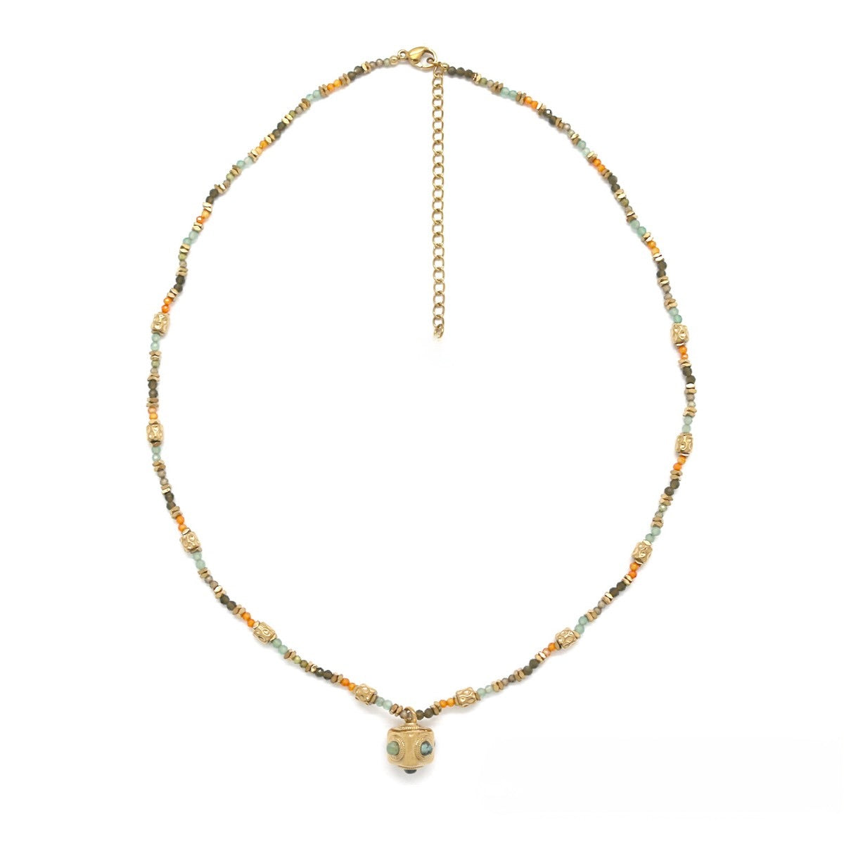 African Turquoise Stone Cube Pendant Necklace - N2-2744B