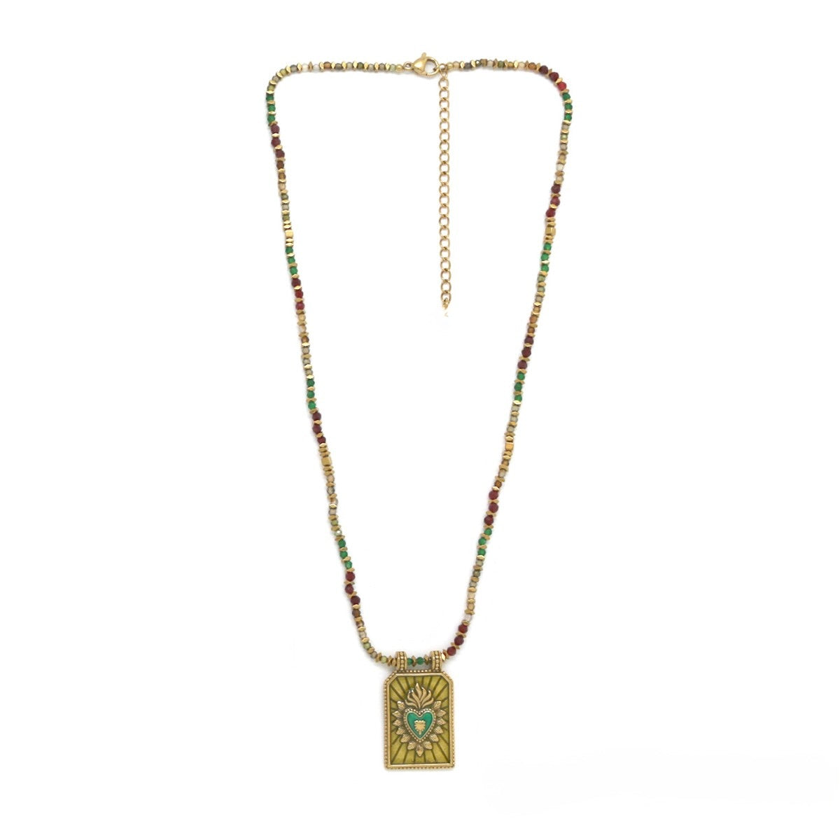 Flaming Heart Semi Precious Stone Beaded Necklace - N2-2715C