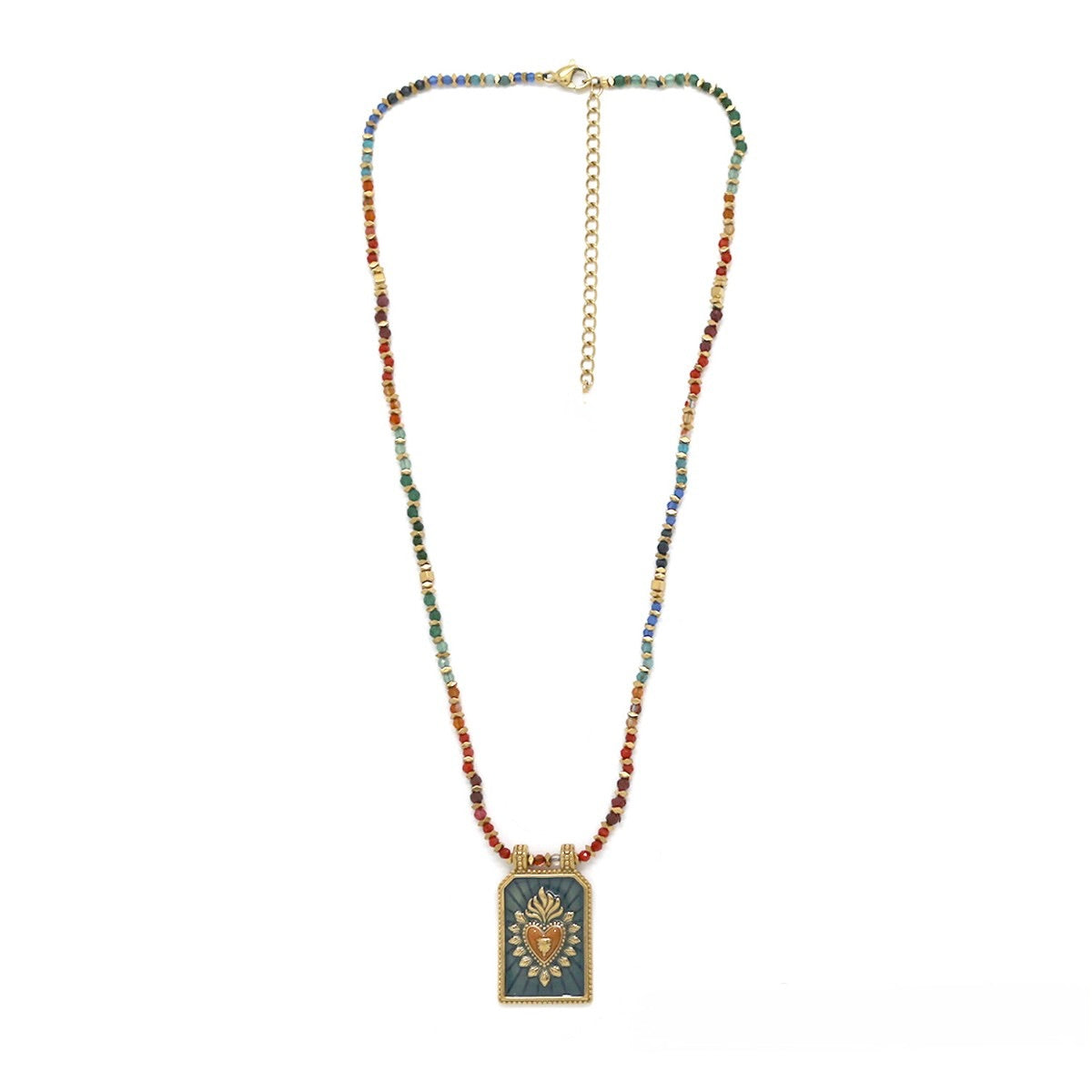 Flaming Heart Semi Precious Stone Beaded Necklace - N2-2715D
