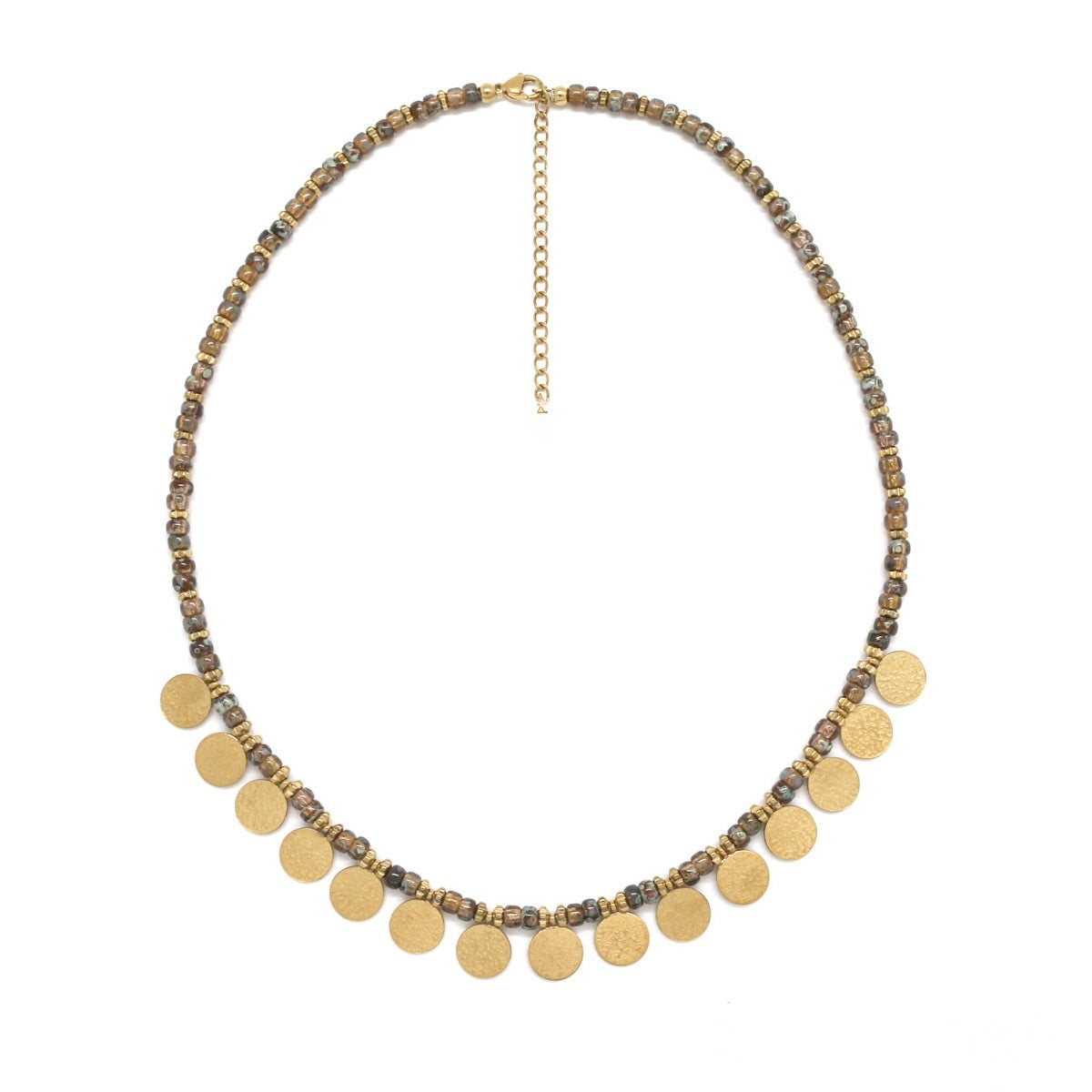 Gold Charm Brown Glass Beaded Short Necklace - N2-2724B
