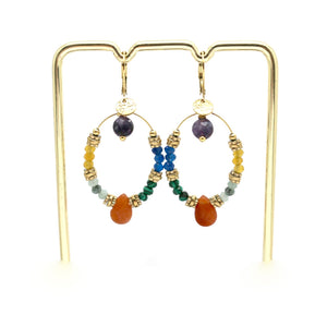Mixed Stones Beaded Hoops -French Flair Collection- E4-147