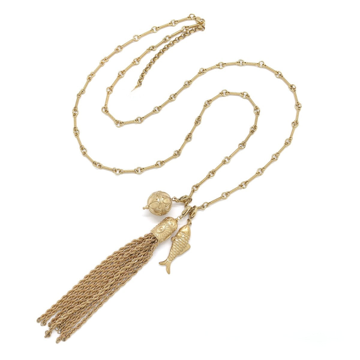 Fish and Gold Tassel Lariat Necklace - N2-2766