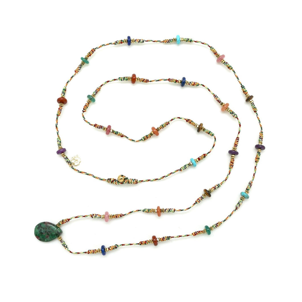 Earth Tone Mini Stones on String Necklace -French Flair Collection- N2-2304