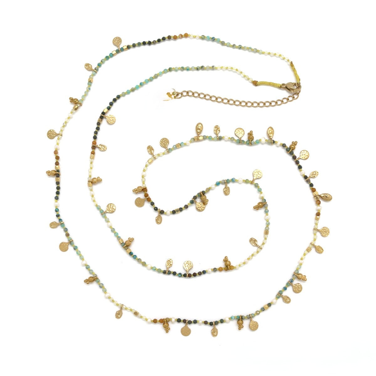 Museum Style Gradient Stone + Mini Pearl with 24K Gold Plate Charms - N2-2767B