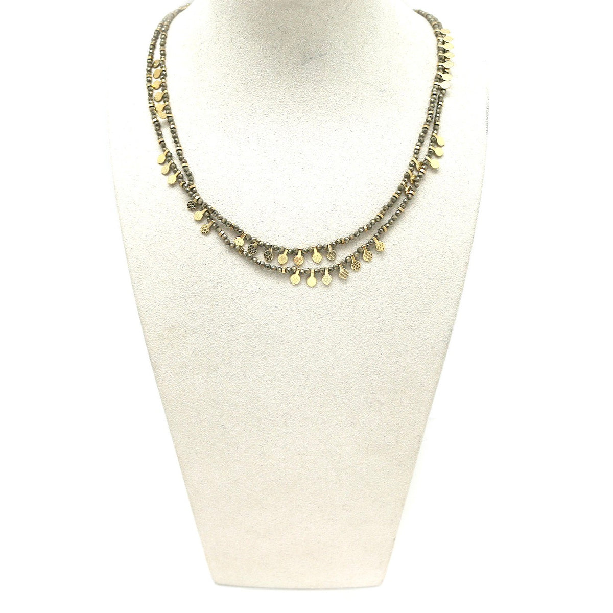 Museum Style Pyrite Stone Necklace with 24K Gold Plate Mini Charms