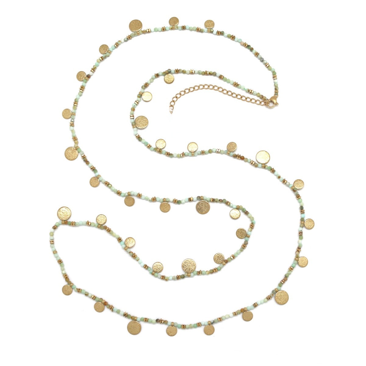 Amazonite and Gold Coin Wrap Necklace - N2-2759A