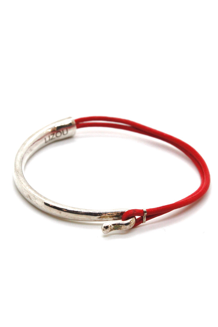 Strawberry Leather + Sterling Silver Plate Bangle Bracelet