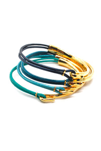 24K Gold Plate and Leather Bangles -4 bracelets- combo #2
