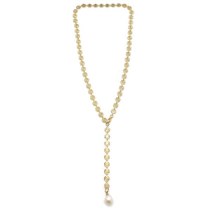 24K Gold Plate Necklace with White Freshwater Pearl Drop -French Flair Collection- N2-2182
