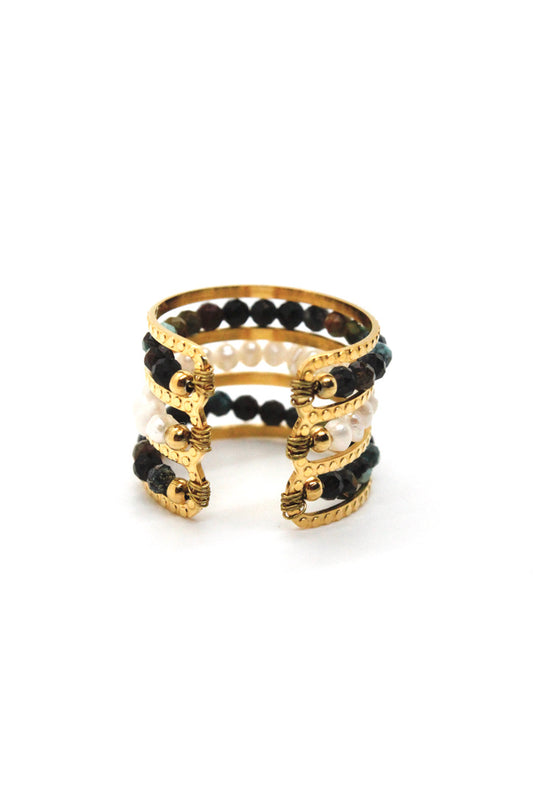 African Turquoise and Tiny Pearls Ring - French Flair Collection - R1-024
