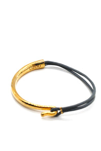 Slate Leather + 24K Gold Plate Bangle Bracelet