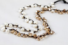 Load image into Gallery viewer, Hand Knotted Convertible Crochet Bracelet, Necklace, or Headband, Crystals and Freshwater Pearls - WR-037
