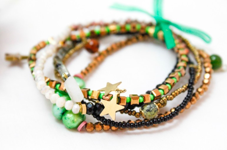 Green and Gold Delicate Stack Bracelet -The Classics Collection- B1-706