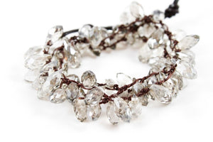 Hand Knotted Convertible Crochet Bracelet, Necklace, or Headband, Large Crystals - WR-089