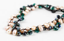 Load image into Gallery viewer, Hand Knotted Convertible Crochet Bracelet, Necklace, or Headband, Freshwater Pearls and Crystals - WR-056