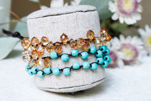 Load image into Gallery viewer, Hand Knotted Convertible Crochet Bracelet, Necklace, or Headband, Turquoise and Crystals - WR-030