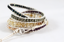 Load image into Gallery viewer, Ecru - Stone and Crystal Mix Leather Wrap