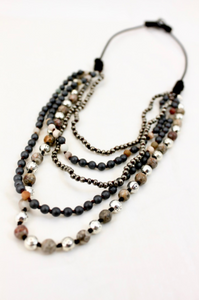 Semi Precious Stone and Silver Hand Knotted Short Necklace on Genuine Leather -Layers Collection- NLS-Adventure