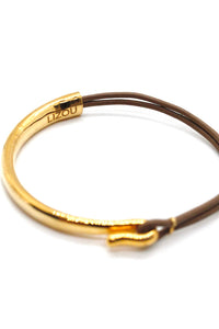 Light Brown Leather + 24K Gold Plate Bangle Bracelet