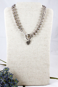Convertible Short or Long Ball Chain Necklace with Small Silver Heart -The Classics Collection- N2-505