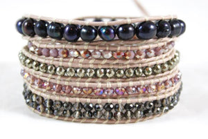 Augusta - Purple Crystal and Dark Pearl Wrap Bracelet
