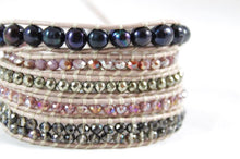 Load image into Gallery viewer, Augusta - Purple Crystal and Dark Pearl Wrap Bracelet
