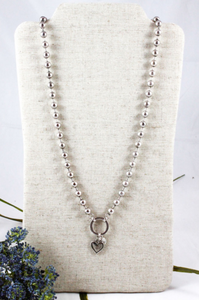 Convertible Short or Long Ball Chain Necklace with Small Silver Heart -The Classics Collection- N2-505